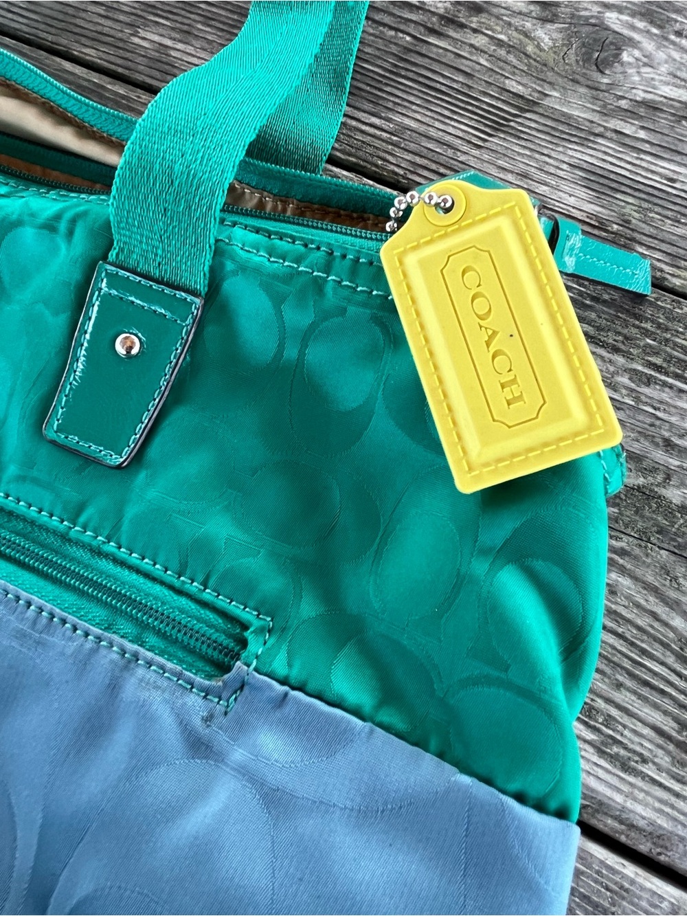Coach Green and Blue Signature Tote Bag clean inside/ weekender bag - Picture 6 of 13